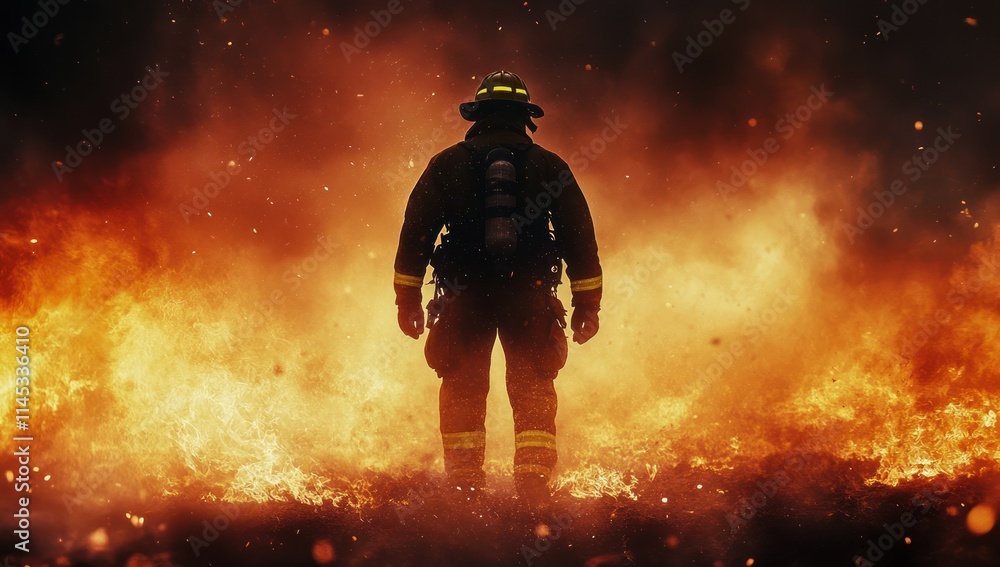 Obraz premium Firefighter Facing the Flames