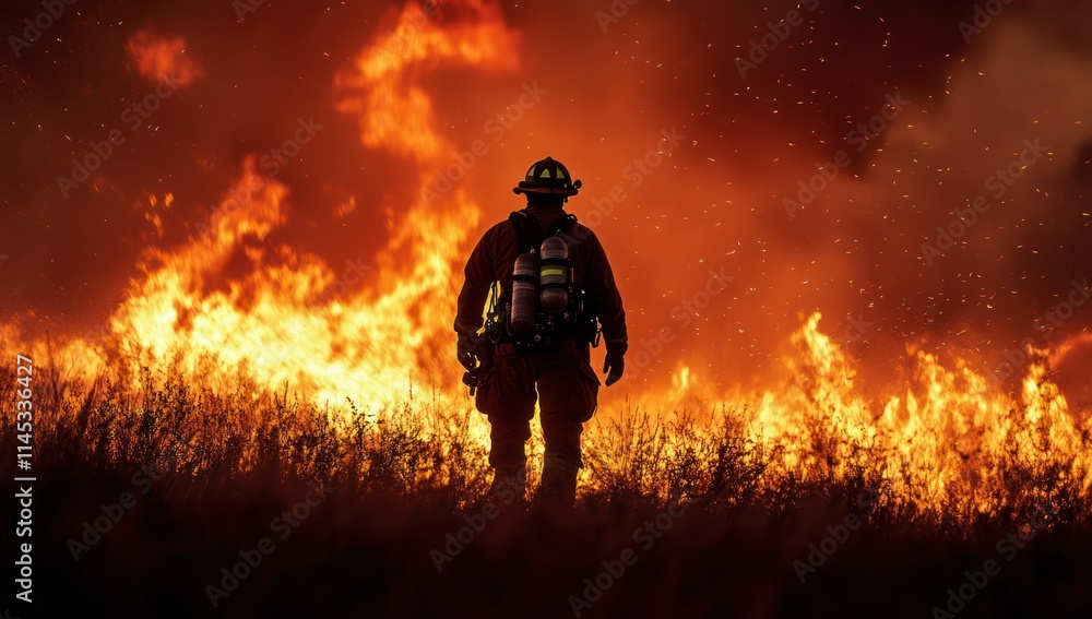 Fototapeta premium Firefighter Facing Blaze