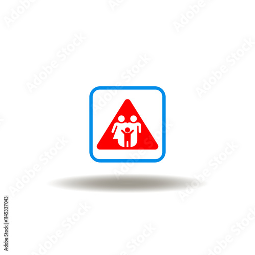 Vector illustration of attention sign and family. Symbol of life insurance.