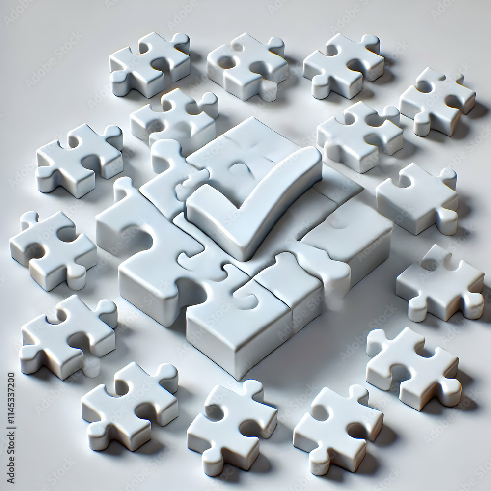 3D Integrity Puzzle Concept with Minimalist White Background for Voter Trust Messaging 3D Integrity Puzzle Concept with Minimalist White Background for Voter Trust Messaging