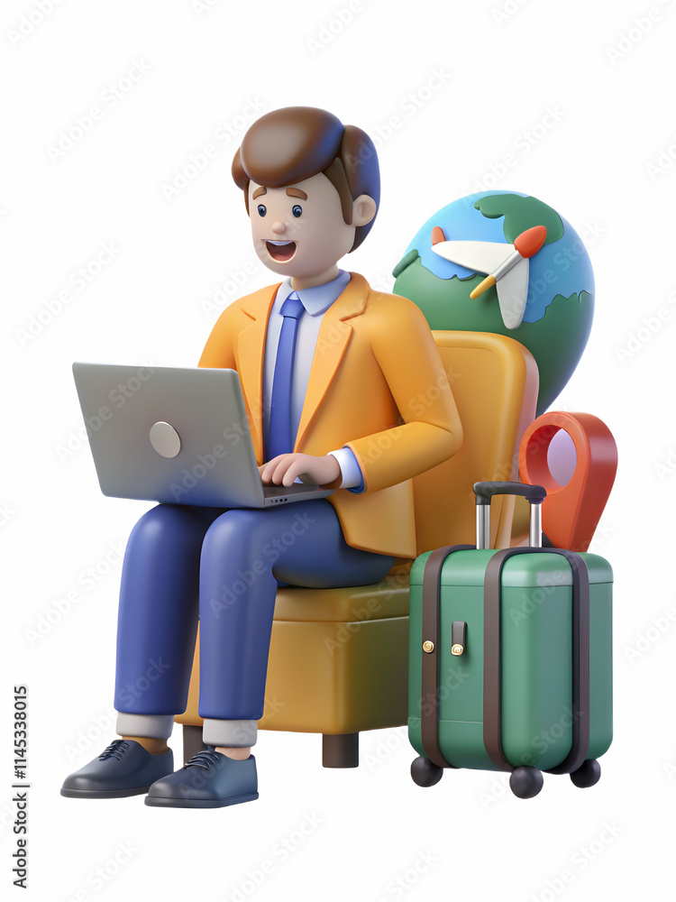 Travel Consultant Planning Itineraries on Laptop with Abstract Background for Strategic Travel Travel Consultant Planning Itineraries on Laptop with Abstract Background for Strategic Travel