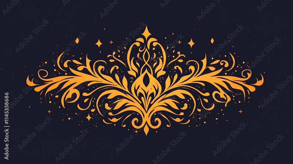 Fototapeta premium Golden Floral Design on a Dark Blue Background