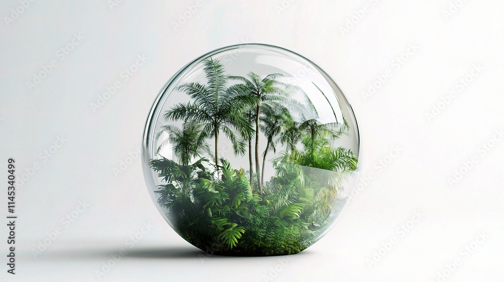 Eco-Friendly Globe Surrounded by Tropical Nature and Green Plants Eco-Friendly Globe Surrounded by Tropical Nature and Green Plants