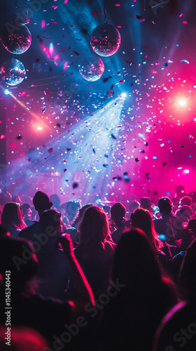 Wallpaper Mural New Year's Eve dance party, colorful disco lights, DJ booth in action, energetic crowd, festive atmosphere Torontodigital.ca