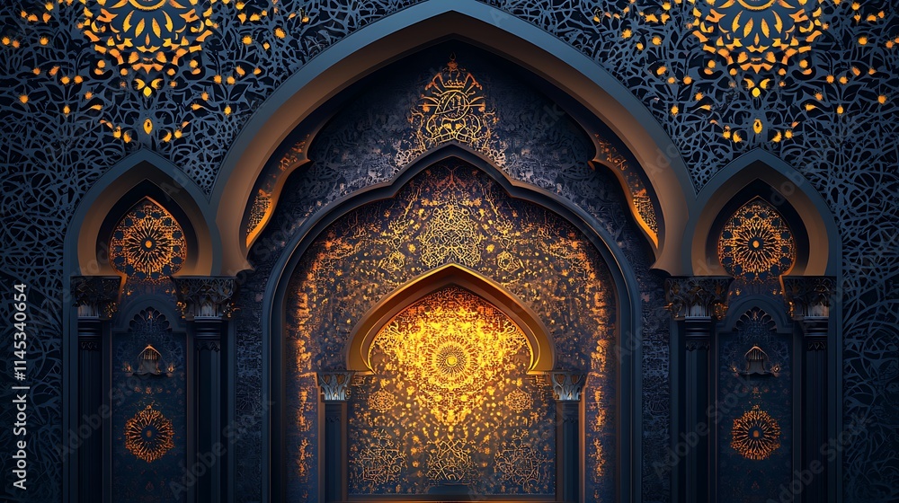 Obraz premium Intricate Islamic Architecture Illuminated by Warm Light