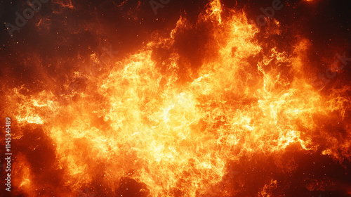 Wallpaper Mural fiery inferno background with vivid flames consuming the darkness, creating a hellish ambiance that evokes chaos, destruction, and the overwhelming power of fire, symbolizing intense conflict Torontodigital.ca