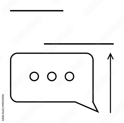 Speech bubble with ellipsis horizontal lines upward arrow. Ideal for communication, messaging, growth, advancement, progress, conversation, clarity. Line metaphor