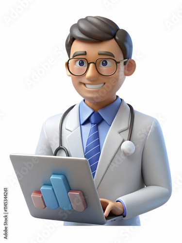 Healthcare Cost Analyst Using Financial Software On Laptop With Digital Macro Background