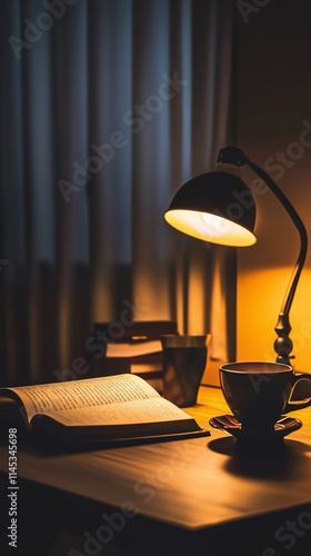 Minimalist Desk with Book and Tea