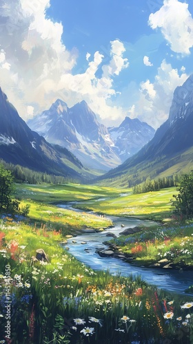 Mountain Valley with Meandering River