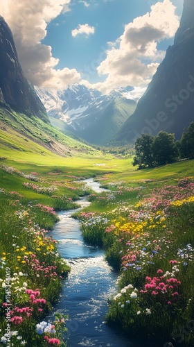Mountain Valley with Meandering River