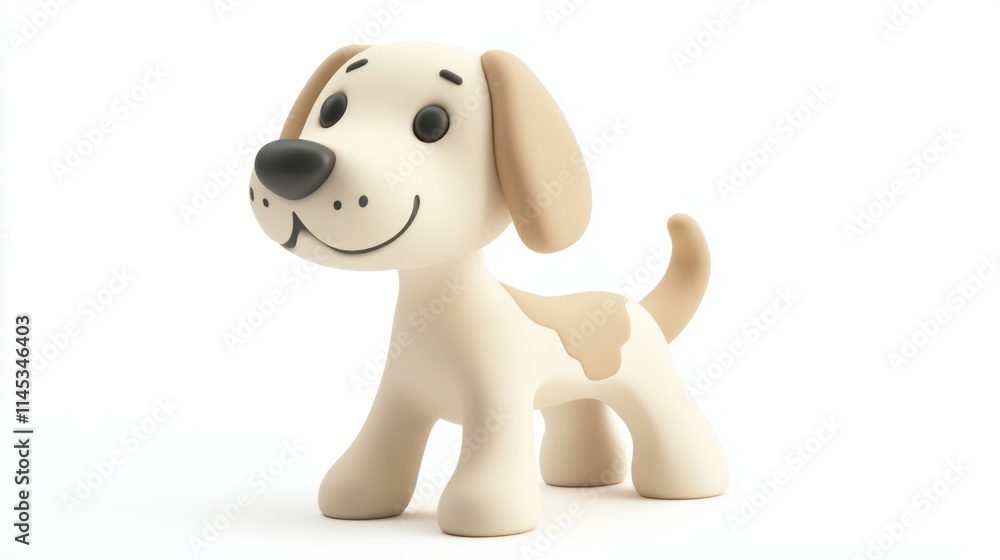Cute Cartoon Dog Figure with Playful Expression and Soft Colors Cute Cartoon Dog Figure with Playful Expression and Soft Colors