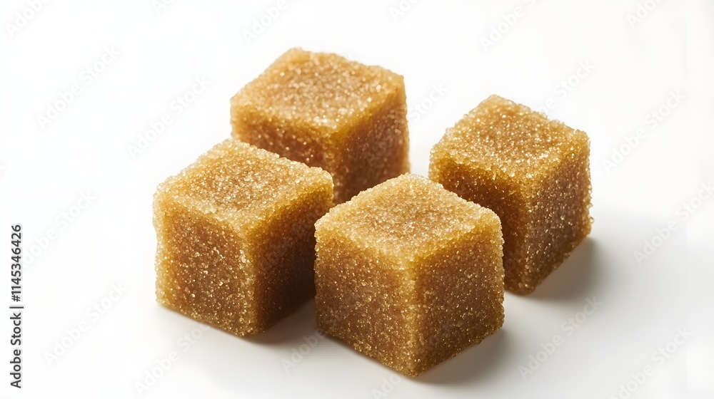 Four Brown Sugar Cubes Resting On White Background Four Brown Sugar Cubes Resting On White Background