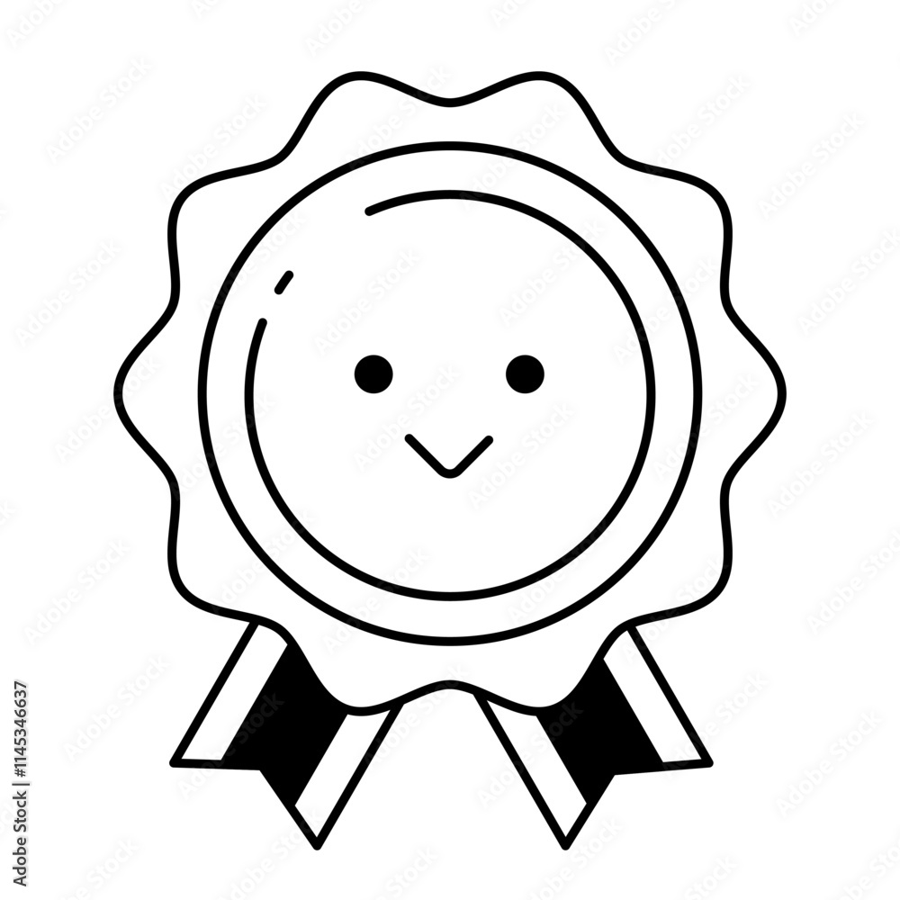 笑顔の絵がついた、シンプルでかわいいメダルのベクターアイコン 笑顔の絵がついた、シンプルでかわいいメダルのベクターアイコン