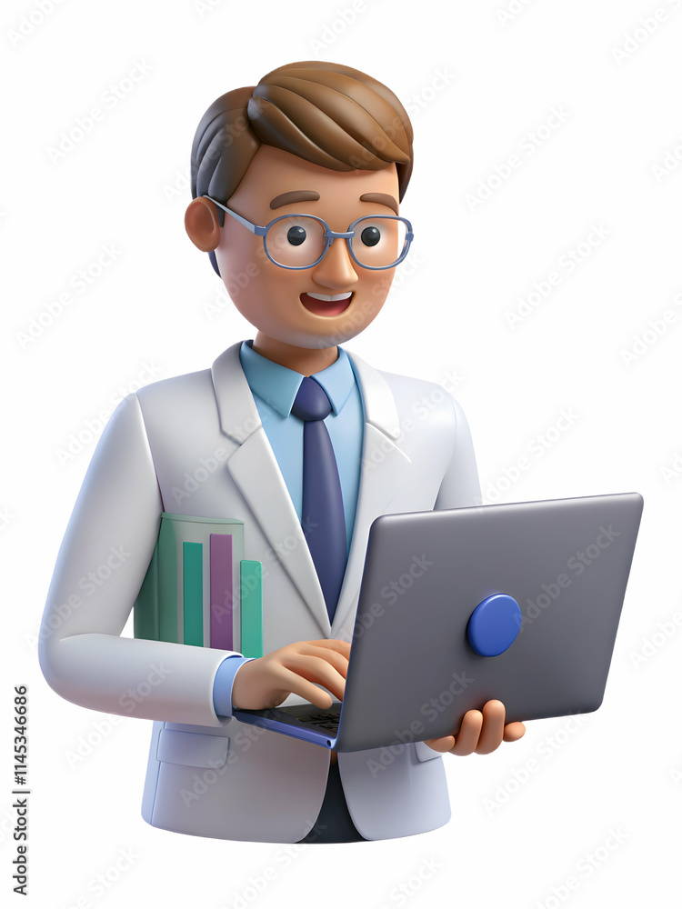 Healthcare Financial Analyst Using Laptop Spreadsheet on Plain Office Background Healthcare Financial Analyst Using Laptop Spreadsheet on Plain Office Background