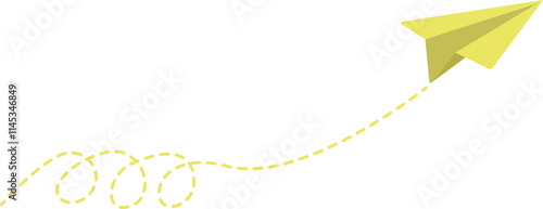 Yellow Paper Plane with Dotted Flight Paths