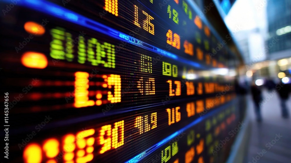 Obraz premium Colorful Digital Stock Market Display in Real-Time Data Flow