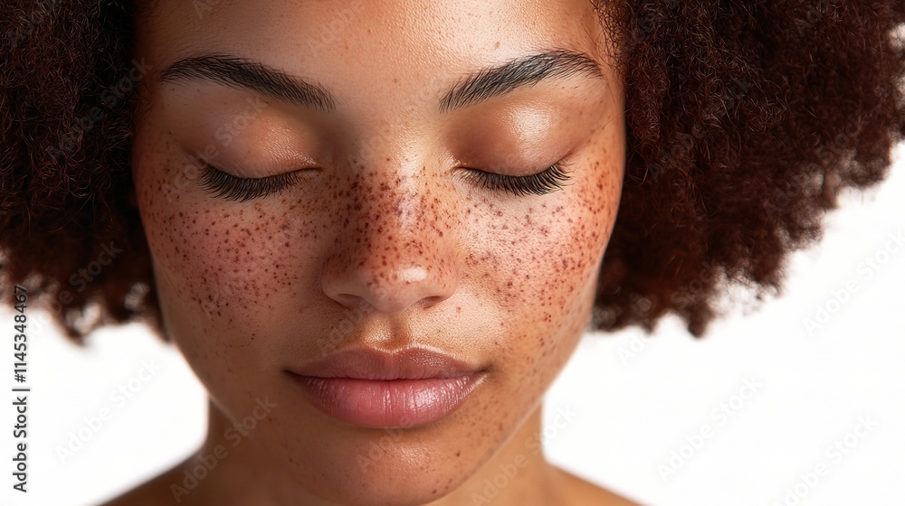 Portrait of a Mixed Race Woman with Detailed Freckles and Closed Eyes Portrait of a Mixed Race Woman with Detailed Freckles and Closed Eyes