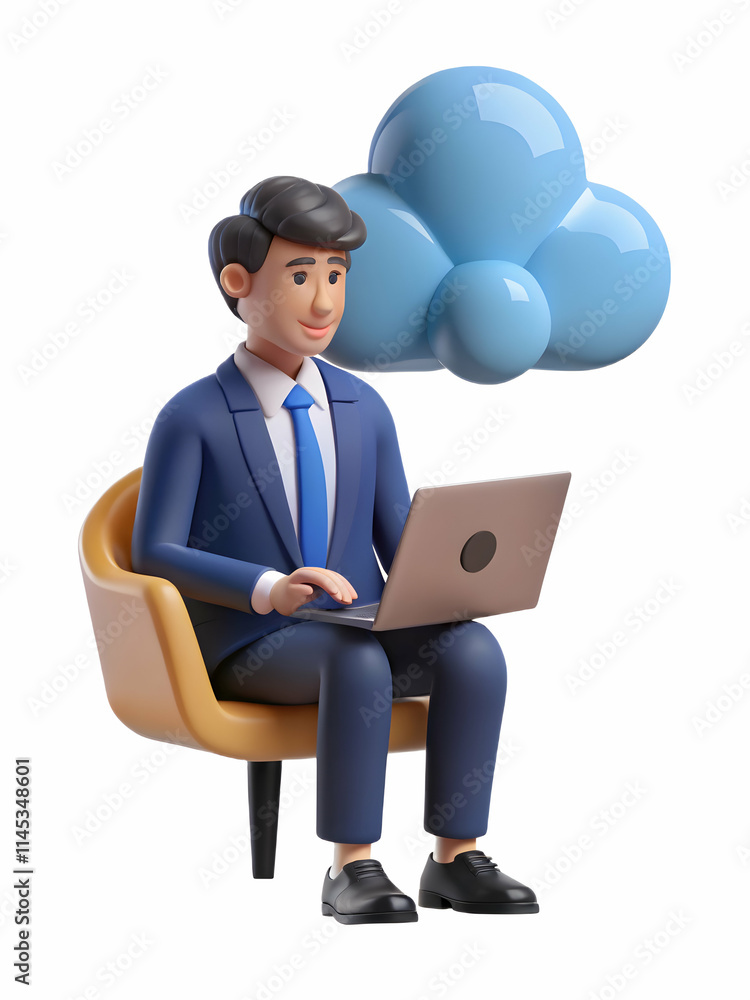 Office Worker Utilizing Cloud Technology on Laptop in Modern Workspace with Copy Space Office Worker Utilizing Cloud Technology on Laptop in Modern Workspace with Copy Space