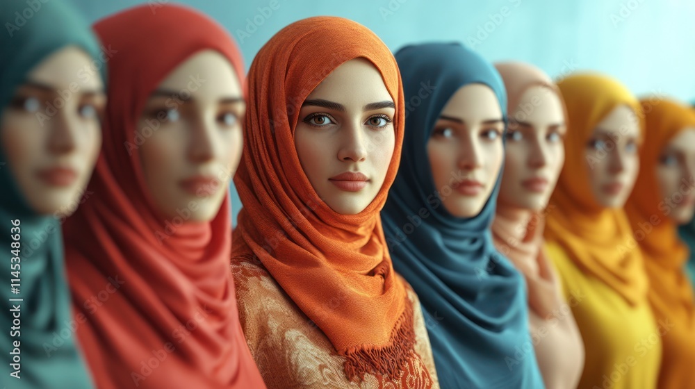 Diverse young women in colorful hijabs. Diverse young women in colorful hijabs.