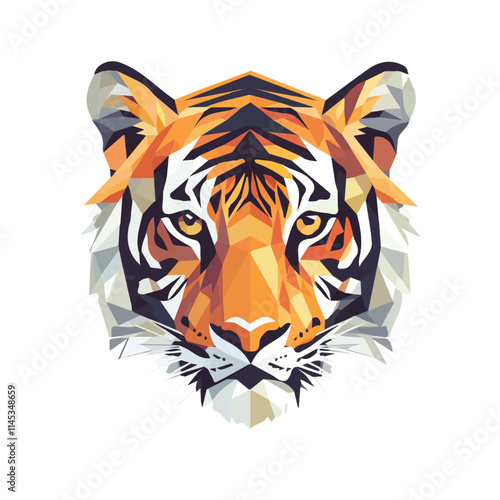Simple Geometric Tiger Head – Bold Vector Illustration with Original Colors  
