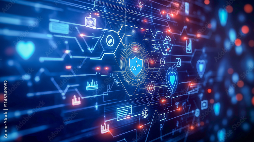 Visualization of health data flowing through a secure network. Visualization of health data flowing through a secure network.