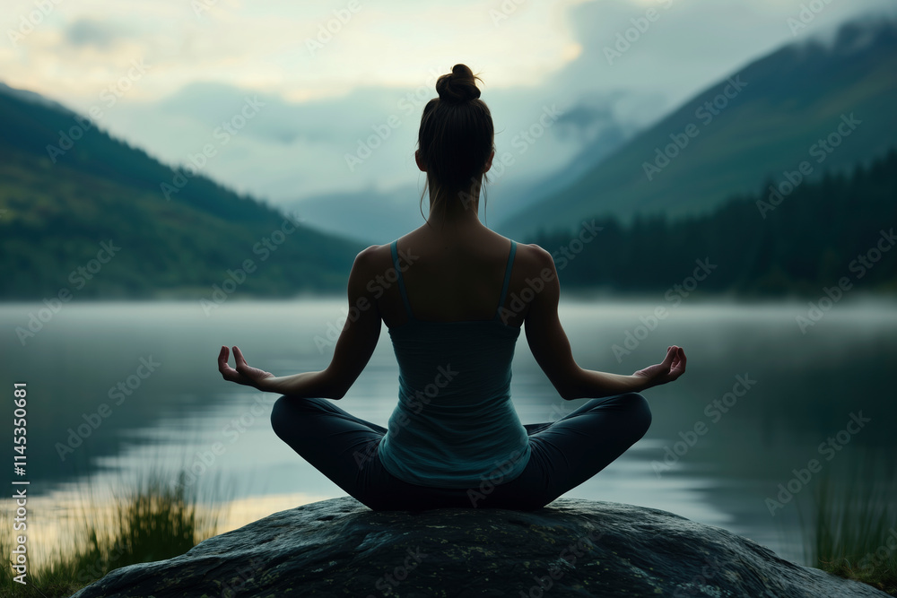 Serene Yoga at Sunset: Find your center amidst the tranquil beauty of nature as a woman meditates by a peaceful lake, embracing mindfulness and inner peace. Serene Yoga at Sunset: Find your center amidst the tranquil beauty of nature as a woman meditates by a peaceful lake, embracing mindfulness and inner peace.