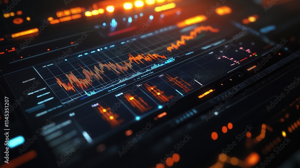 Obraz premium Digital Financial Interface with Candlestick Graphs and Vibrant Colors