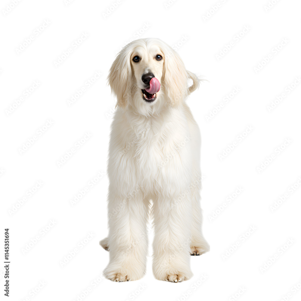 Backgroundless cutout of a afghan borzoi puppy licking its muzzle. Backgroundless cutout of a afghan borzoi puppy licking its muzzle.