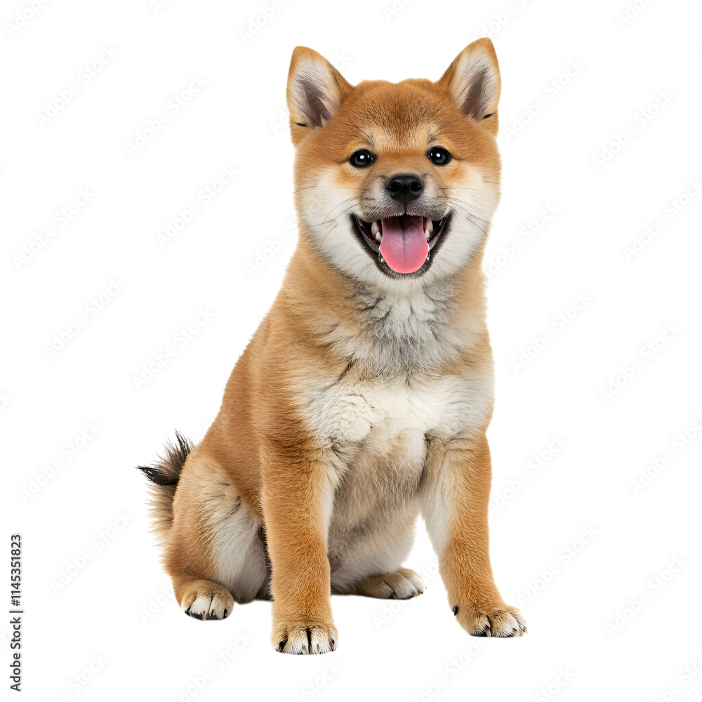 Backgroundless cutout of a happy and adorable Shiba Inu puppy