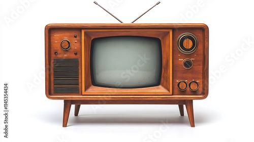 Creative vector illustration of a woodenframed television with antennas isolated on white perfect for nostalgic media branding photo