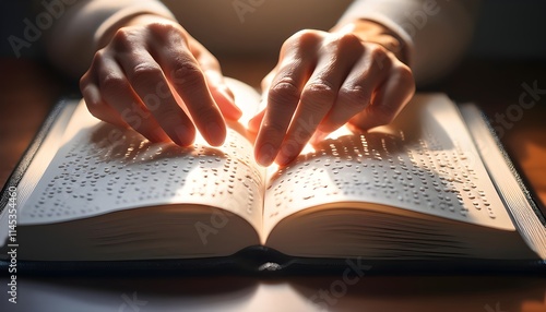 Create visually compelling stock images for -World Braille Day,- showcasing hands reading