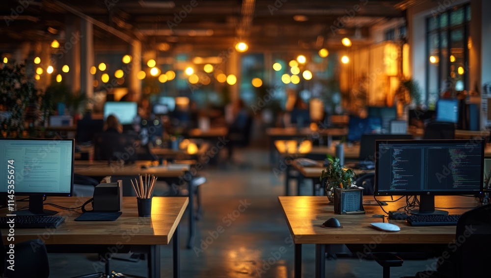 Evening in a Modern Office with Warm Lighting Evening in a Modern Office with Warm Lighting
