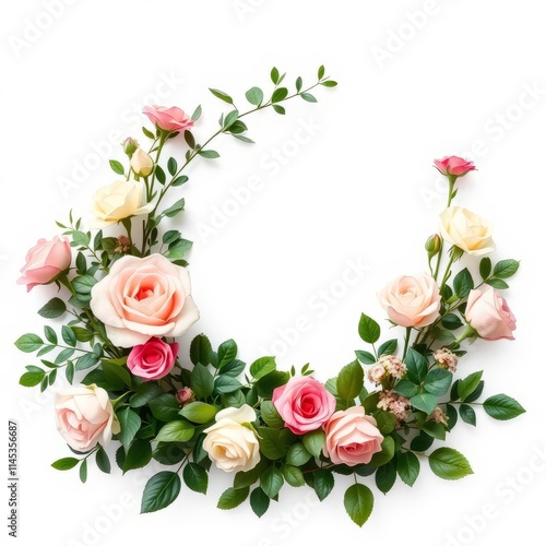 Floral corner arrangement with rose flowers and italian ruscus and green frame isolated on white or transparent background frame isolated frame border design background isolated