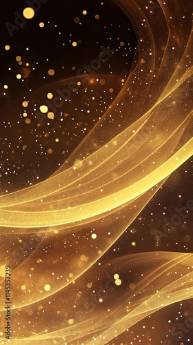 Golden Abstract Waves With Sparkling Lights Background