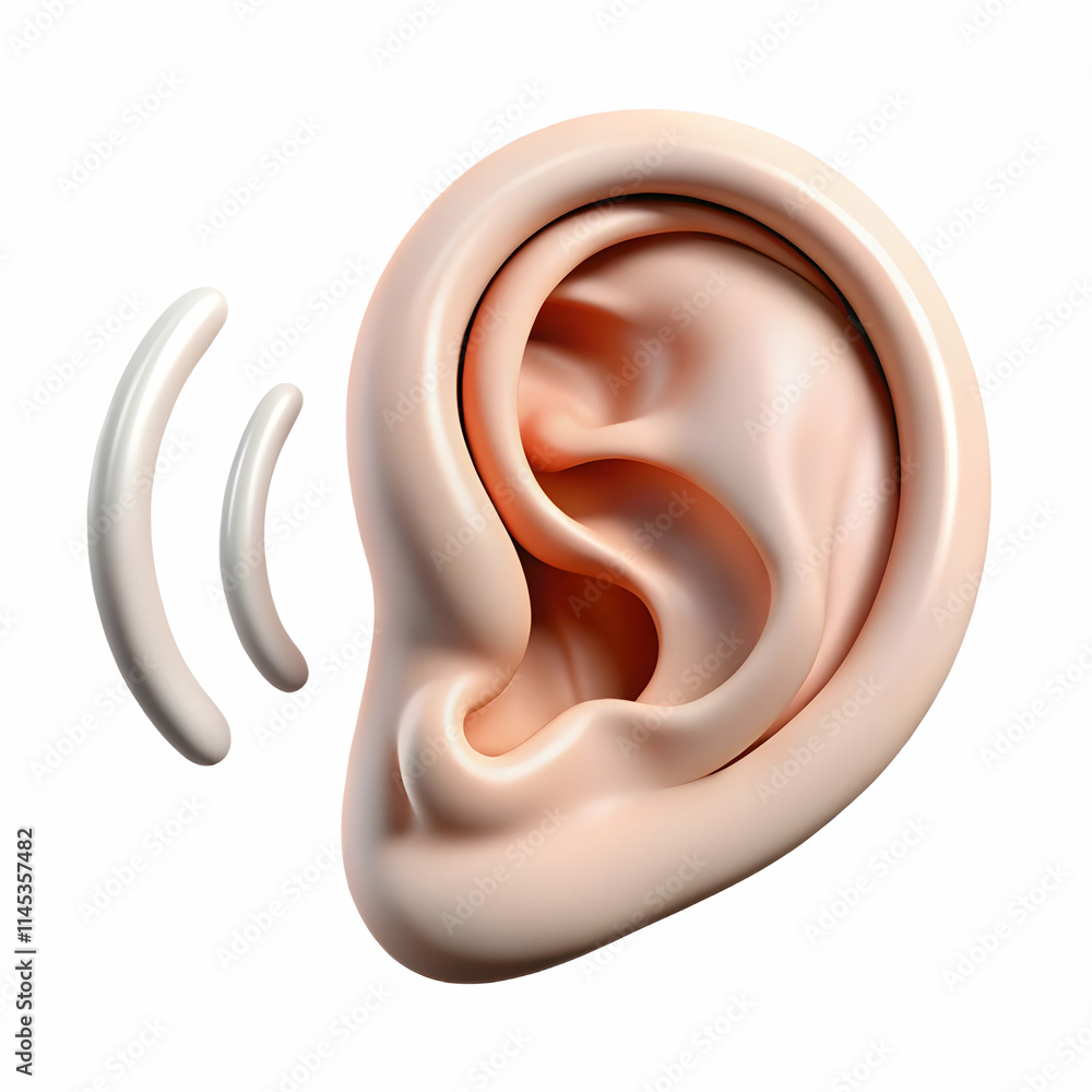 Close up of an ear with sound waves visualized around it and copy space concept as A macro shot of a human ear surrounded by visualized sound waves symbolizing advanced audio technology and human perc Close up of an ear with sound waves visualized around it and copy space concept as A macro shot of a human ear surrounded by visualized sound waves symbolizing advanced audio technology and human perc