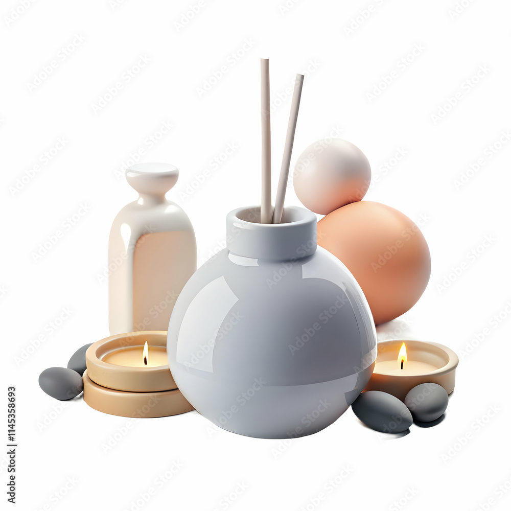Calm Aromatherapy Diffuser with Essential Oils and Pebbles for Wellness Advertisements Calm Aromatherapy Diffuser with Essential Oils and Pebbles for Wellness Advertisements