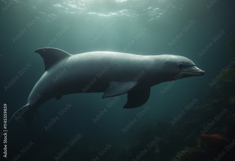 Fototapeta premium The Yangtze finless porpoise, a freshwater cetacean endemic to China's Yangtze River, is a toothed whale in the porpoise family.