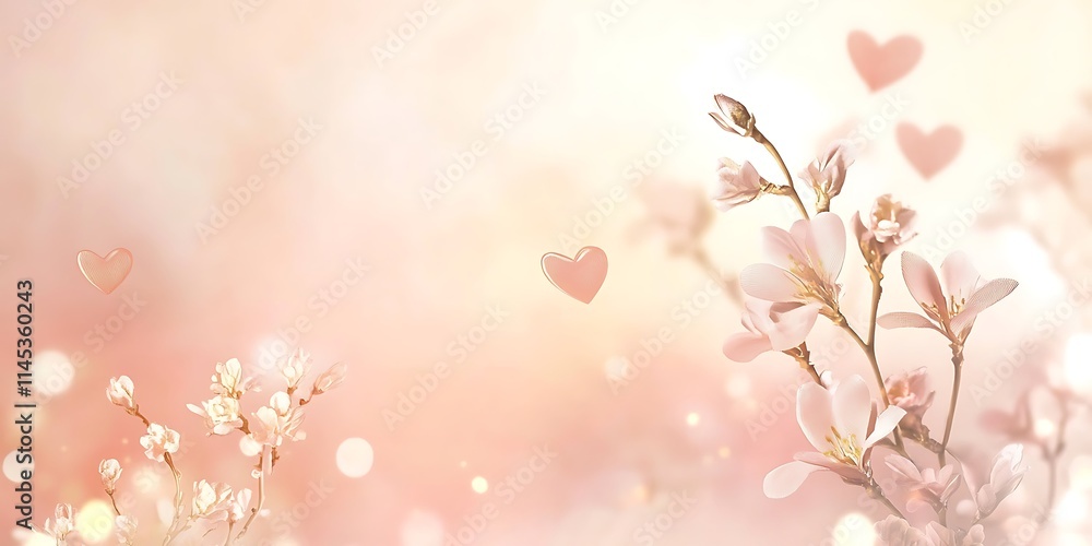 Delicate Pink Blossoms and Hearts Romantic Spring Scene Delicate Pink Blossoms and Hearts Romantic Spring Scene
