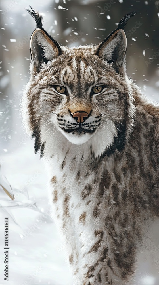 Fototapeta premium Eurasian Lynx In A Winter Snowfall Scene