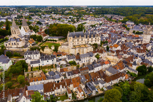 Scenic top view of the city Loches and the Royal castle Loches. France