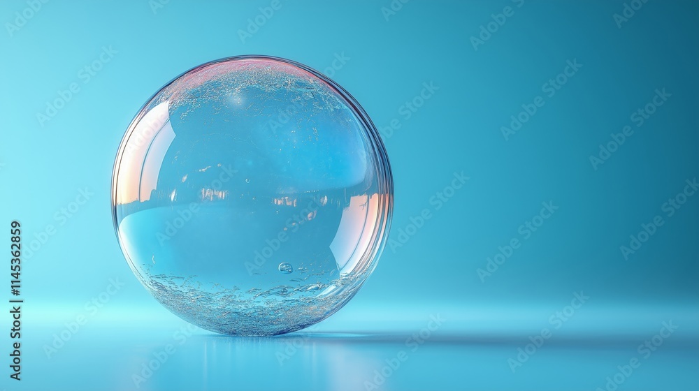 Beautifully Isolated Transparent Water Bubble on Calm Blue Background Beautifully Isolated Transparent Water Bubble on Calm Blue Background
