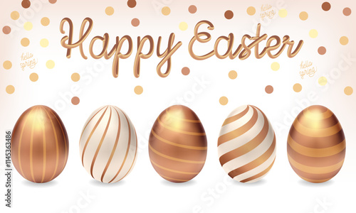 Golden Easter eggs isolated on white background. Easter golden decoration element. Egg hunt game. Set of golden eggs. Happy easter day hunting vector set. Holiday golden eggs. Easter eggs gold color