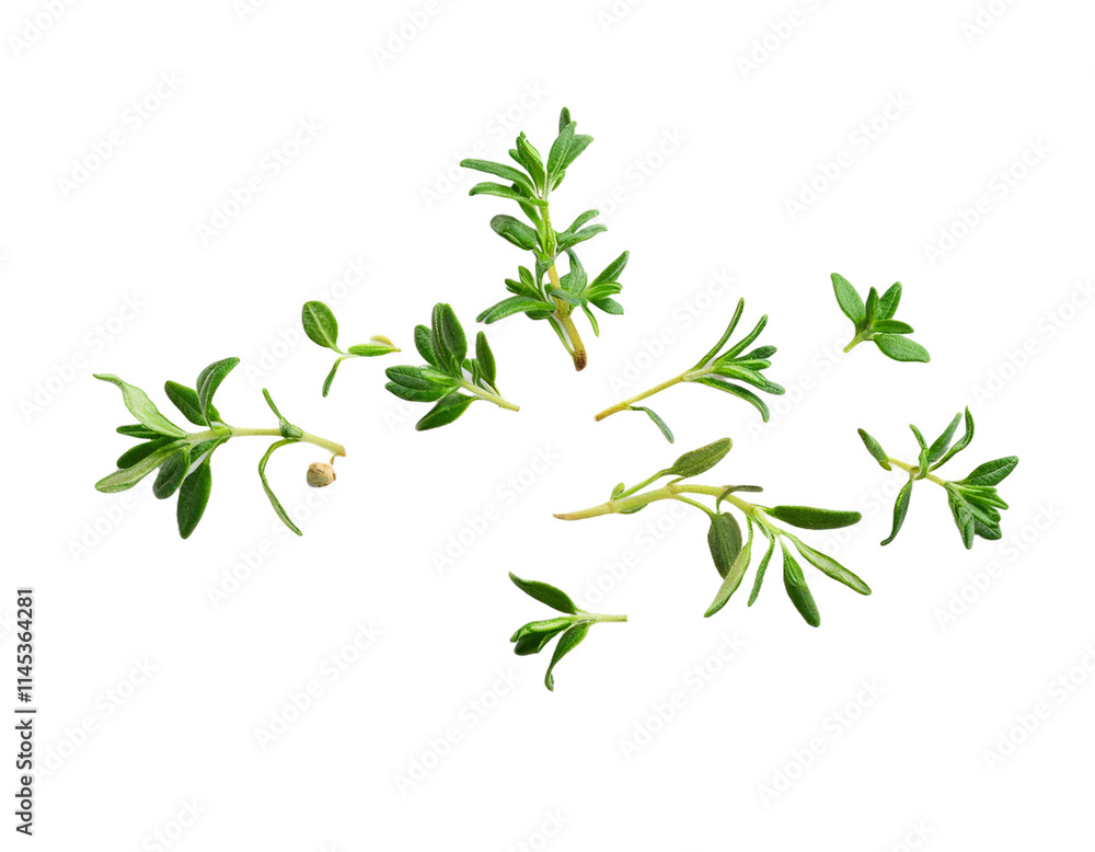 Thyme leaves with pepper, fresh cooking ingredient transparent shadow. Thyme leaves with pepper, fresh cooking ingredient transparent shadow.