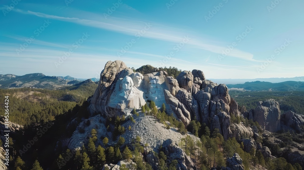 Fototapeta premium Majestic Mountain Landscape with Stone Carvings Against Clear Sky