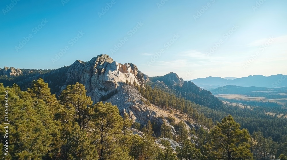 Scenic Mountain Landscape with Clear Sky and Pine Tree Forest Scenic Mountain Landscape with Clear Sky and Pine Tree Forest