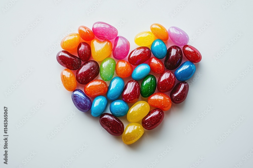 Joyful vibrant jellybeans heart-shaped sweet treats up close Joyful vibrant jellybeans heart-shaped sweet treats up close