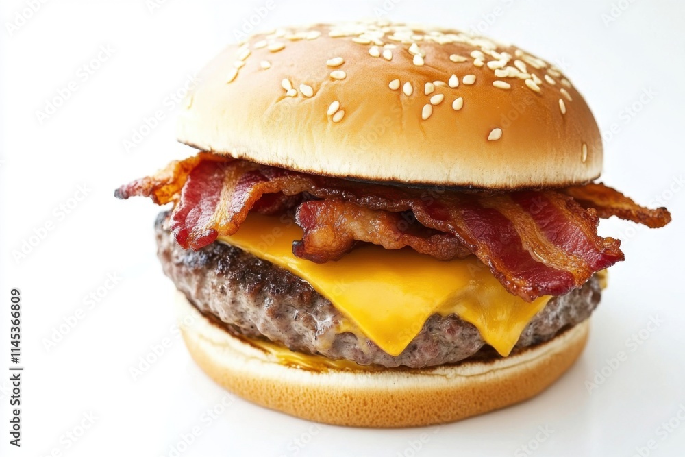 Juicy Cheeseburger with Crispy Bacon on a Sesame Seed Bun Juicy Cheeseburger with Crispy Bacon on a Sesame Seed Bun
