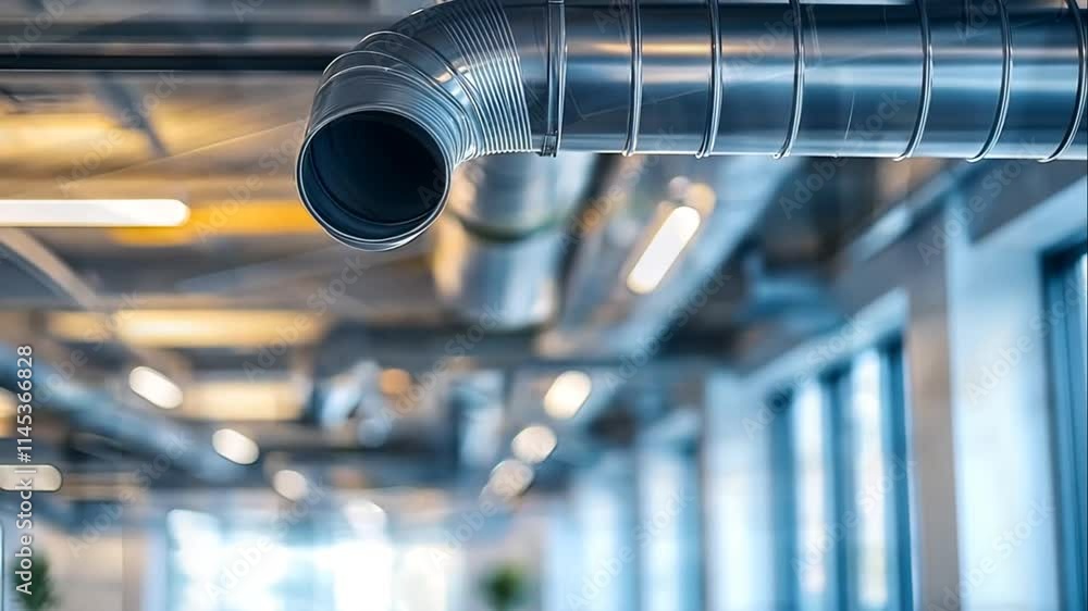 Close-up of a metallic ventilation pipe in a modern office building. Animation video Generated AI
Close-up of a metallic ventilation pipe in a modern office building. Animation video Generated AI