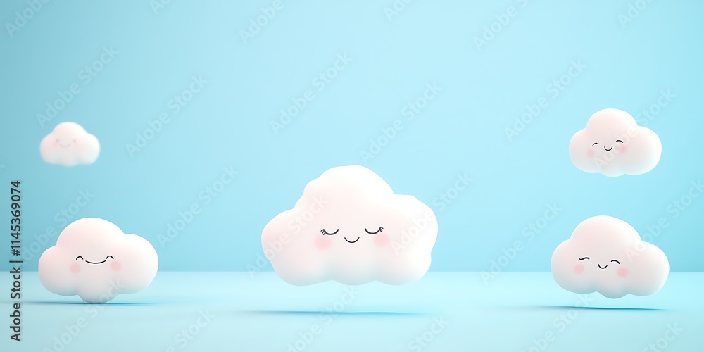 Happy Smiling Clouds Floating in a Blue Sky Happy Smiling Clouds Floating in a Blue Sky